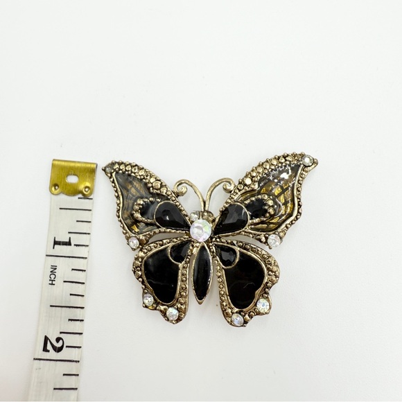 Statement Butterfly Brooch with Black Enamel and Sparkling Rhinestones - Picture 8 of 8